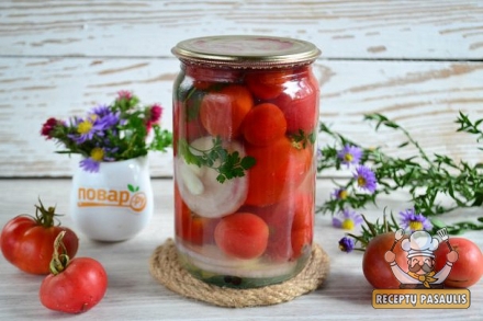 Pomidorai su želatina be kaitinimo (sterilizacijos)