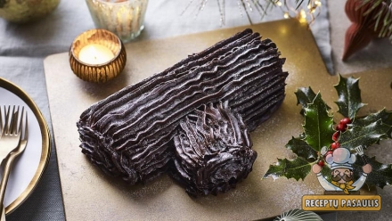 Šokoladinis vyniotinis Kalėdoms: riešutinė-karamelinė šaka