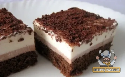 Šokoladinis pyragas su maskarponės sūrio, jogurto ir grietinėlės kremu