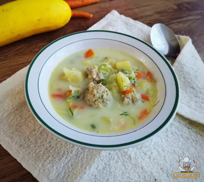 Daržovių sriuba su lydytu sūreliu ir kukuliais