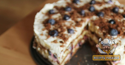 Veganiškas tinginių meduolių - bananų tortas su sojų jogurtu