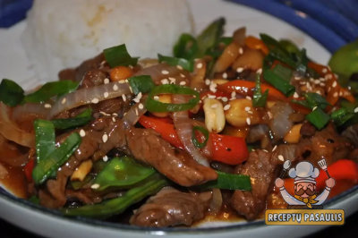 Jautiena kinietiškai: Jautienos ir daržovių "stir-fry" ir teriyaki (terijaki)