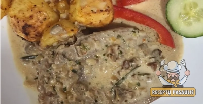 Jautienos liežuvio kepsnys su baravykų ir grietinėlės padažu