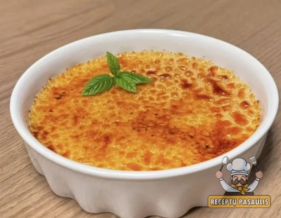 Klasikinis prancūziškas Crème Brûlée su traškia karamelės plutele