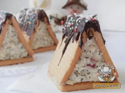 Sausainių ir varškės nameliai su aguonomis bei glajumi