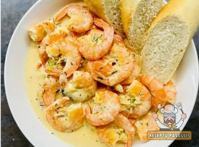 Karališkosios krevetės grietinėlės padaže
