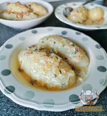 Greiti burokine tarka tarkuotų bulvių cepelinai su mėsa ir krakmolu