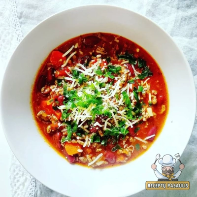 Skaniausia čili sriuba su faršu ir pupelėmis