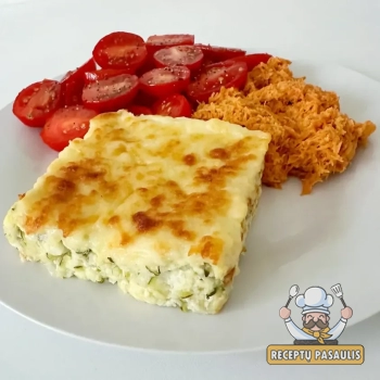 Paprastas cukinijų apkepas su varške ir kietuoju sūriu