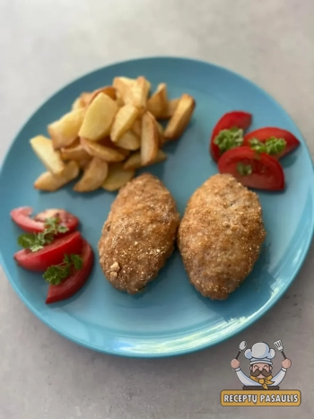 Greitas maltos mėsos šnicelis su juoda duona ir džiūvėsėliais