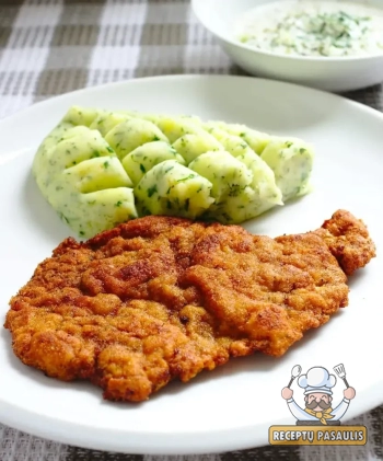 Kiaulienos nugarinės karbonadas su majonezu ir džiūvėsėliais