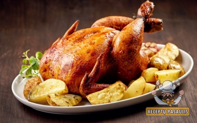 Aromatinga kepta višta, su medumi ir česnaku, rankovėje - orkaitėje