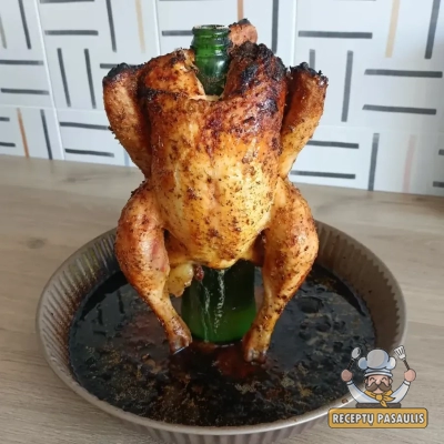 Višta, kepta ant alaus butelio