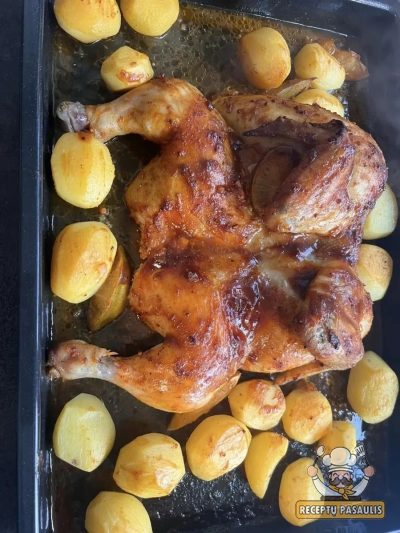 Sūryme marinuotas viščiukas keptas orkaitėje ant grotelių