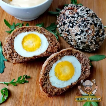 Keto škotiški kiaušiniai su malta mėsa