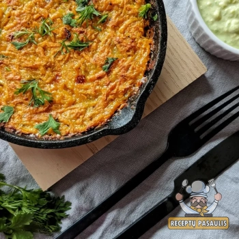 Saldžiųjų bulvių kugelis su sūriu