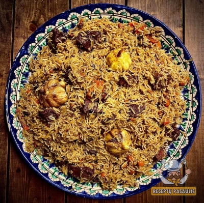 Tikras uzbekiškas skanus ir birus plovas su aviena arba jautiena