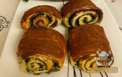 Bandelės su aguonomis ir šokolado glajumi