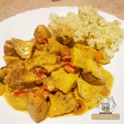 Vištiena su kriaušėmis ir daržovėmis kreminiame grietinėlės padaže