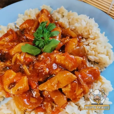 Saldžiarūgštė vištiena kepta orkaitėje, su medaus ir sojų padažu