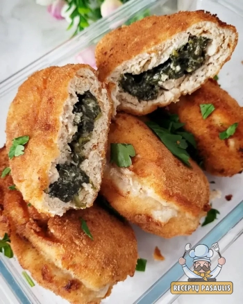 Vištienos krūtinėlės suktinukai su špinatais ir sūriu