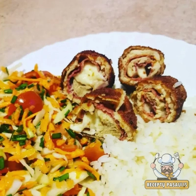 Vištienos suktinukai su sūriu ir rūkyta mėsa – traškūs, sultingi ir gardūs!