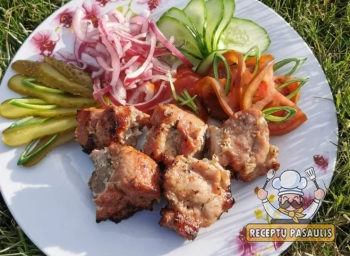 Minkšti ir sultingi kiaulienos šašlykai marinuoti su svogūnais