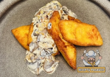 Švilpikai, kepti orkaitėje su šaltai rūkytos šoninės ir grietinėlės padažu