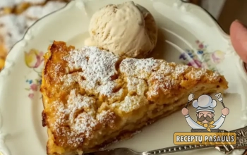 Drėgnas obuolių pyragas su pienu, aliejumi ir kepimo milteliais