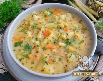 Daržovių sriuba su grikiais ir vytintu kumpiu