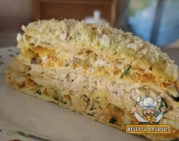 Napoleono tortas su vištiena ir keptomis daržovėmis