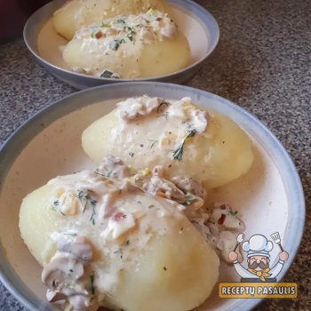 Virtų bulvių didžkukuliai su varške ir manais