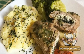 Troškinti kiaulienos suktinukai su špinatų įdaru