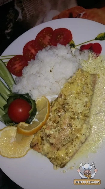 Lašiša orkaitėje grietinėlės padaže su garstyčiomis