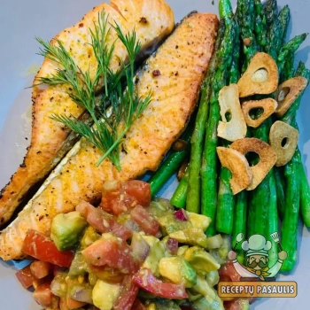 Greitas lašišos kepsnys orkaitėje, kepimo popieriaus vokeliuose