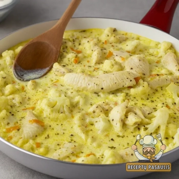 Vištiena su kalafiorais, morkomis ir grietinėle