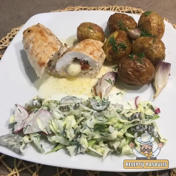 Vištienos suktinukai su saulėje džiovintais pomidorais ir sūriu