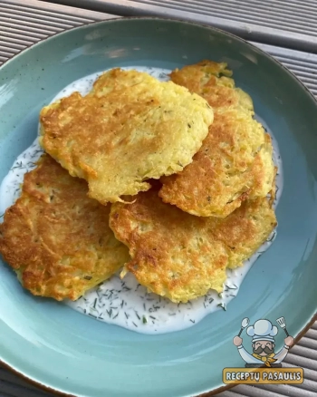 Gardūs virtų bulvių blynai su varške ir kiaušiniais