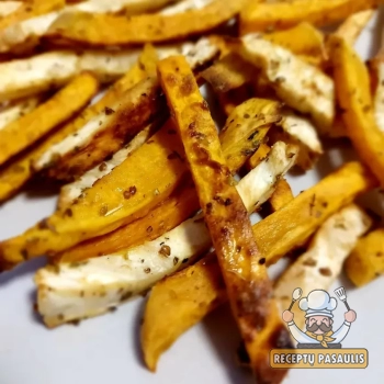 Traškios bulvytės fri, keptos karšto oro gruzdintuvėje