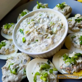 Įdaryti kiaušiniai šprotais ir majonezu Velykoms