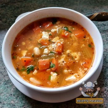 Tradicinė baltųjų pupelių sriuba su morkomis ir porais
